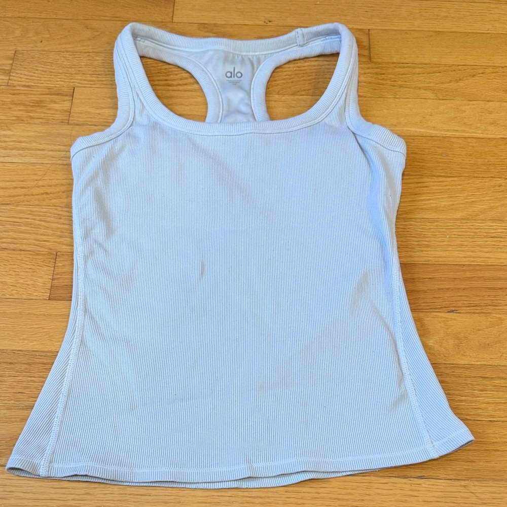 ALO Yoga Pale Grey Ribbed Racerback Tank